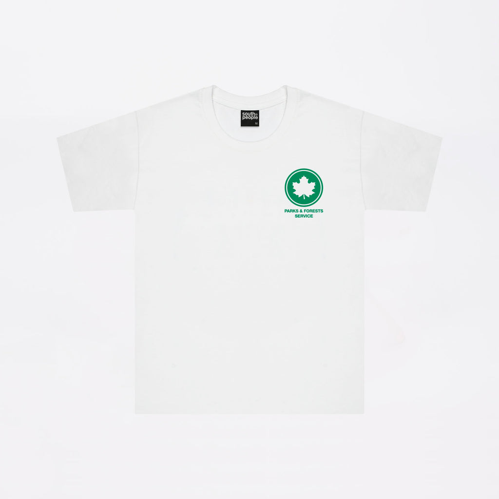 Camiseta color blanco gráfico hoja south people frontal